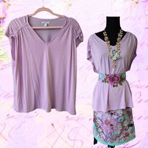 Nine West Light Pink Top Ruched Cap Sleeves Basic Layering Blouse